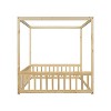 Gulches Full Size Wooden Canopy Frame Floor Bed - Fence, Guardrails, Minimalist Design, Natural - 2 of 4