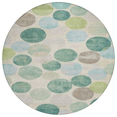 HomeRoots 8' Teal Blue Green And Ivory Round Geometric Washable Indoor Outdoor Area Rug