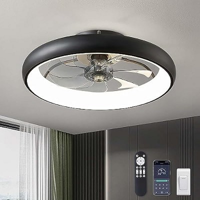 Siljoy Flush Mount Ceiling Fan, Ceiling Fans with Lights and Remote, 6 Winds Speeds, 20” Low Profile Ceiling Fan