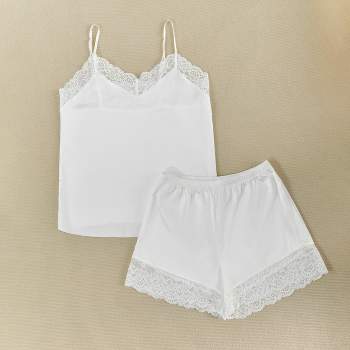 Women's Satin Lace Spaghetti Strap Cami Top & Shorts Pajamas Lounge Sets - Cupshe