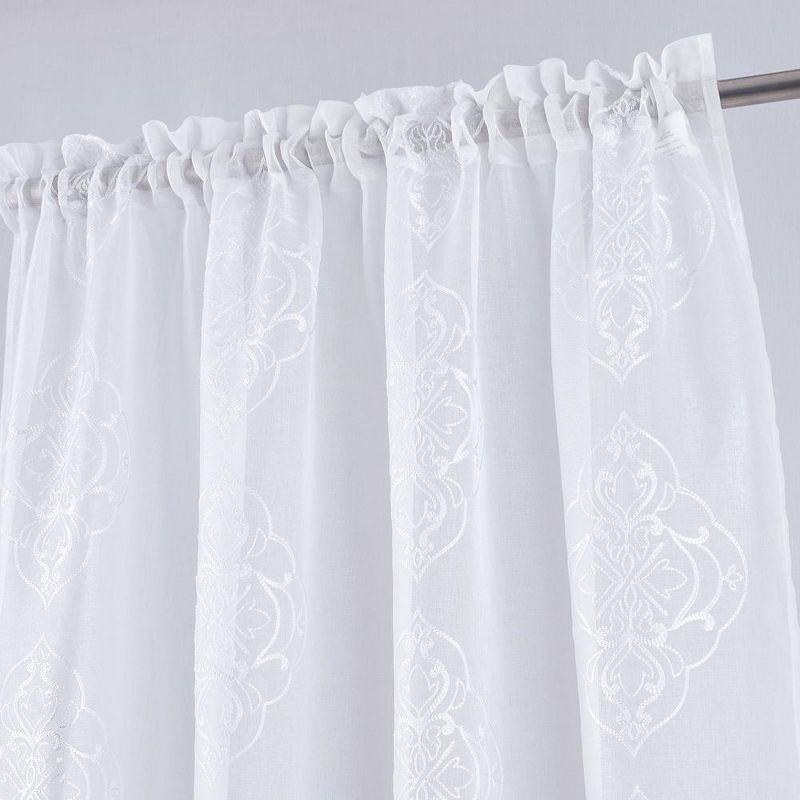 RT Designers Collection Andrea 2 Pieces 1.5" Rod Pocket Damask Embroidery Metallic 36" x 84" White, 2 of 5