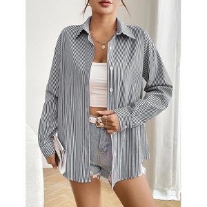 Zeagoo Striped Button Down Shirts for Women Casual Loose Long Sleeve Shirts Business Work Tunic Top - 1 of 4