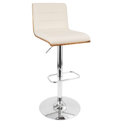 Set of 2 Adjustable Cream Faux Leather and Walnut Barstools