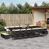 vidaXL 17-Piece Patio Dining Set - Black Poly Rattan Garden Furniture with Cushions - Outdoor Table, 12 Chairs, 4 Stools, Glass Top - 2 of 4