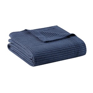 Gulches Midnight Tide [Indigo] Classic Waffle Weave Cotton 108x90 King Blanket Blanket - 1 of 4