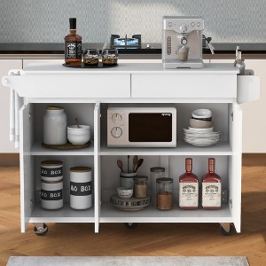 Rolling Kitchen Island, with Spice Rack, Towel Rack, Open Side Racks, Power Outlet and Storage Drawers, Multiple Design Styles and Color Combinations - 1 of 4