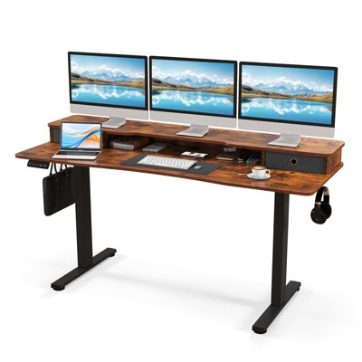 Tangkula 63" x 24" Standing Desk with Drawers Electric Stand-up Desk with Monitor Stand