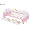 Acekool Kids Twin Platform Bed Frame with Clouds & Sunflower Decor, 2 Storage Drawers, Wood Slats, Fairytale Design, White - 3 of 4