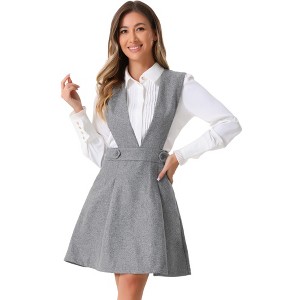 INSPIRE CHIC Women's Overalls Suspenders V Neck A-Line Above Knee Pinafore Dress - 1 of 4
