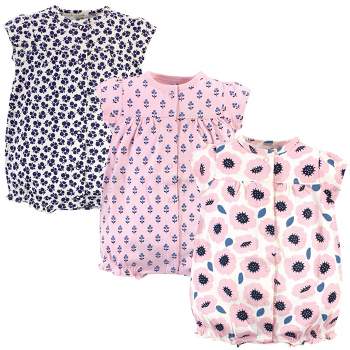 Touched by Nature Baby Girl Organic Cotton Rompers 3pk, Blossoms