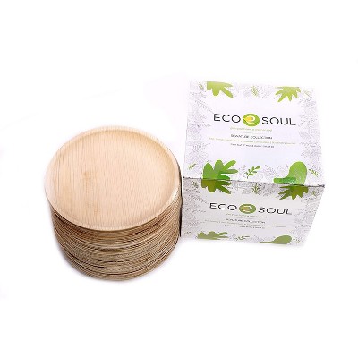 ECO SOUL 10 Inch Round 100 Percent Compostable, Biodegradable, Disposable Palm Leaf Plates, Eco-friendly, Sturdy, Microwave and Oven Safe (200 Pack)