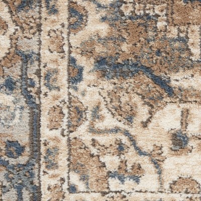 Beige & Grey Synthetic 45.67" Round Area Rug with Stain-Resistant Finish