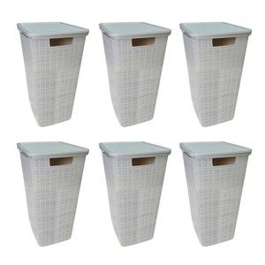 YBM Home Plastic Rattan Laundry Hamper Basket with Hinged Lid, Pack of 6 - 1 of 2