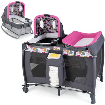 Safstar 4-in-1 Convertible Portable Baby Playard Newborn Napper w/ Music & Toys Rose