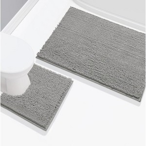Home Mart Goods 2 Piece Set Light Grey Soft Cozy Plush Chenille Bath Mat Bathroom Rug - 1 of 4
