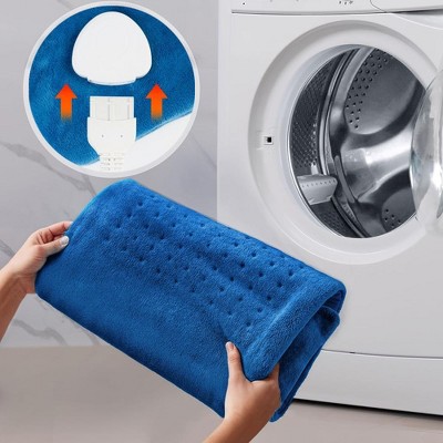 Electric Blue Plush Heating Pad with Timer 33"x17"