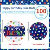 Hachikiko Colorful Dots Happy Birthday Party Plates, 100 Pack Blue and Rainbow Dots Paper Dinner Dessert Plates, Disposable Party Decorations - 2 of 4