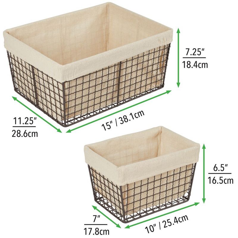 mDesign Metal Household Storage Basket with Fabric Liner, Set of 3, 5 of 9