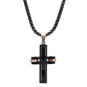 Steeltime 24" Black Ip Stainless Steel And 18k Rose Gold Plated Stainless Steel Cross Pendant - 1 of 4