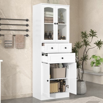 67" Tall Bathroom Storage Cabinet, Freestanding Floor Storage Cabinet With Four Doors And Drawers for Bathroom/Office