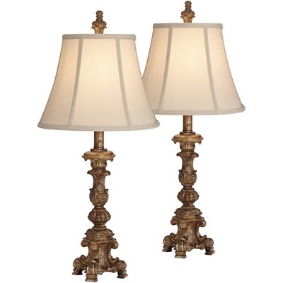 Regency Hill Traditional Table Lamps with Wi-Fi Smart Sockets Set of 2 Candlestick Gold Bronze Off White Empire Shade Living Room