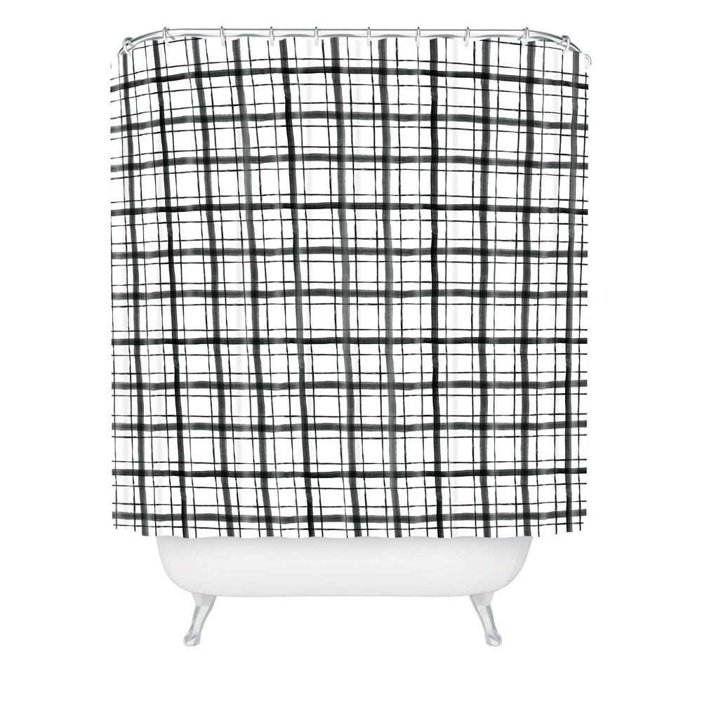 Photos - Shower Curtain Dash and Ash Painted Plaid  Black/White - Deny Designs: Polyester Microfiber, Buttonhole Top, Machine Washable