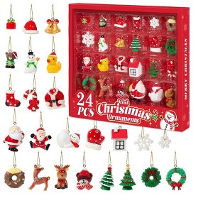 Aoibox Set of 24 Mini Christmas Ornaments 1 to 1.5 Inch Resin Figures Advent Calendar Fillers Gold Hanging Cord Gift Box - 1 of 4