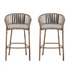 Lodi Outdoor Metal Rope Barstool, Teak Finished Frame and Beige Cushion, Set of 2 - 2 of 4