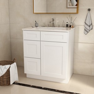 DOMETOUR 30 in. W x 21 in. D x 34.5 in. H in Shaker White Plywood Ready to Assemble Floor Vanity Sink Base Kitchen Cabinet with Left Door - 1 of 4