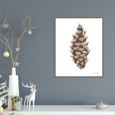 16" x 20" Peace and Joy Pinecone Framed Canvas Wall Art