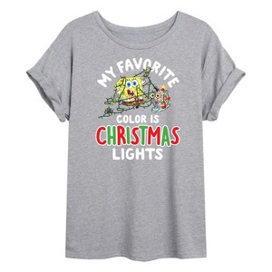 Women's - SpongeBob SquarePants - My Favorite Color Is Christmas Lights Oversized Graphic T-Shirt - 1 of 4
