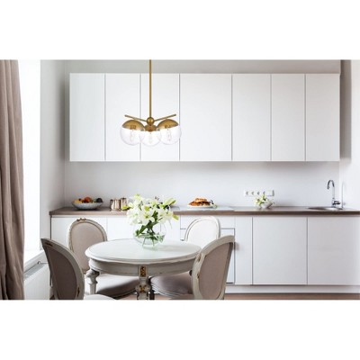 Eclipse 3-Light Brass Pendant with Clear Glass Shade