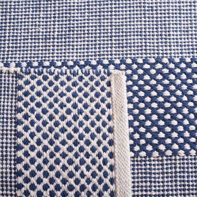 Ivory and Blue Striped 4' x 6' Wool Cotton Area Rug