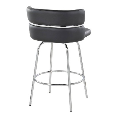 Set of 2 Black Faux Leather and Chrome Swivel Counter Stools