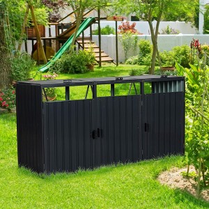 Garbage Bin Shed, Stainless Galvanized Steel Bin Shed Stores 2pcs / 3pcs Trash Cans, Outdoor Bin Shed - 1 of 4