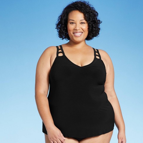 Women's Upf 50 Cut Out Strap Tankini Top - Aqua Green® Black 3x : Target