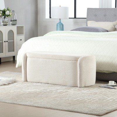CAVINAS Modern Pull-Open Top Corduroy Ottoman Bench,Upholstered Oval Storage Ottoman for Living Room,Bedroom