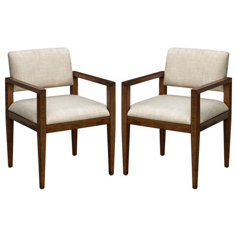 Set of 2 Benson Upholstered Dining Chairs with Arms Beige Ink Ivy