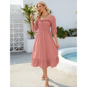 Coolmee Women's Summer Dress Backless Square Neck Half Sleeve Dress Smocked Ruffle Hem Maxi Dress Beach Dress - 1 of 4
