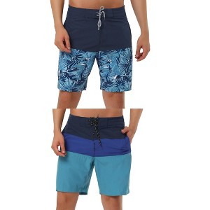 Lars Amadeus Men's Holiday Contrast Color Design Drawstring Waist Beach Board Shorts 2 Pack - 1 of 4