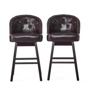 TUYOHW Set of 2 Tufted Counter Height Bar Stools with Nailhead Trim & Rubber Wood Legs,Upholstered Swivel Bar Chairs for Kitchen,Home Bar - 1 of 4