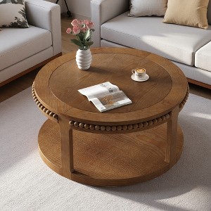 31.5" Solid Wood 2-Tier Round Coffee Table - 1 of 4