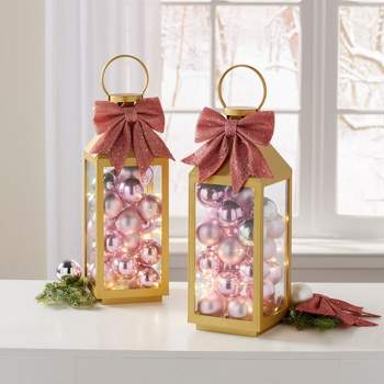 BrylaneHome 19"H Gold Lantern With Ornaments