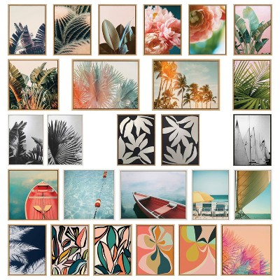 Colorful Abstract Ficus Leaves Canvas Wall Art, 28x38 Natural