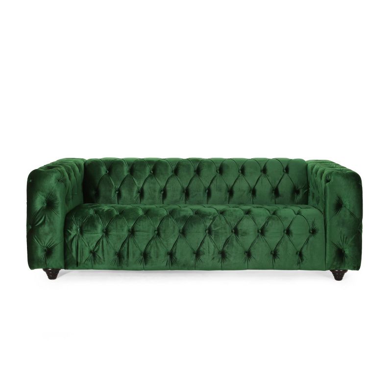 Sagewood Contemporary Velvet Tufted 3 Seater Sofa Emerald/Espresso - Christopher Knight Home, 1 of 12