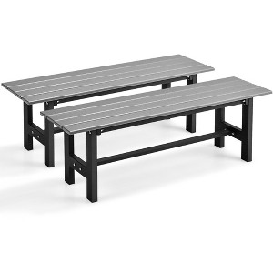 Costway 2PCS Outdoor HDPE Bench with Metal Frame 47'' x 14'' x 16'' for Yard Garden Brown/Black/Gray - 1 of 4