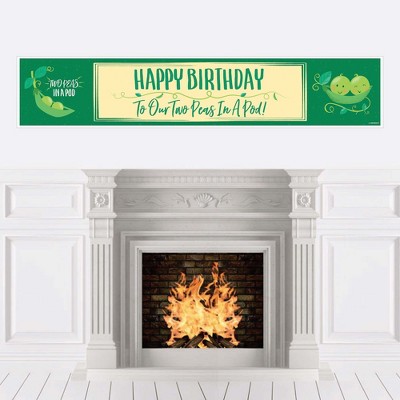 Big Dot of Happiness Double the Fun - Twins Two Peas in a Pod - First Happy Birthday Decorations Party Banner