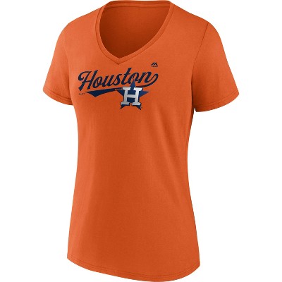 Houston Astros Touch Women's Lead Off Notch Neck T-Shirt - Navy/Orange