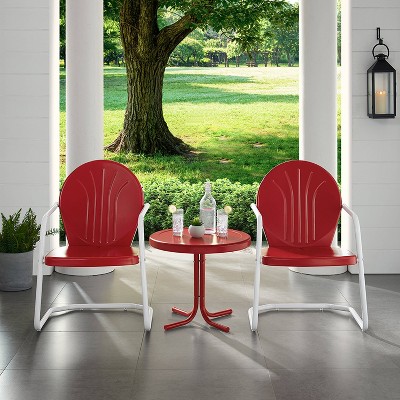 Red and White Steel Outdoor Conversation Set with Round Table