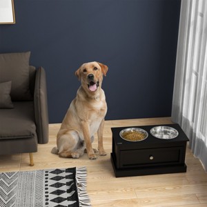 12'' Elevated Dog Bowls with Storage Drawer,Raised Dog Feeder Station with Stainless Steel Bowls for Large Dogs,Pet Feeding Stand-LAOTIES - 1 of 4